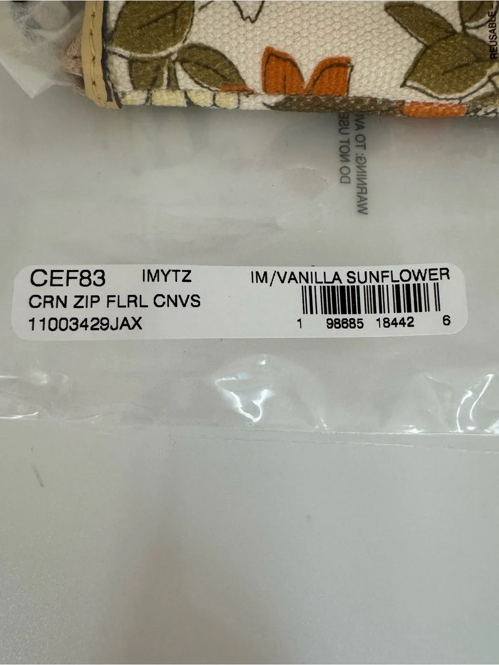 Coach CEF83 Vanilla Sunflower Floral Corner Zip Wristlet Canvas Leather Bag NWT